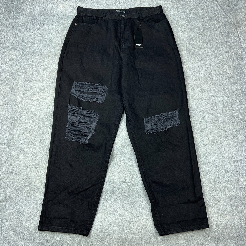 Nasty Gal Jeans Womens 14 Black Distressed Straight High‎ Rise Denim Pants NEW